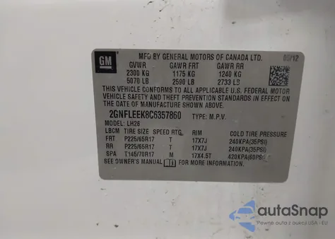 2012 Chevrolet Equinox 1Lt z USA, uszkodzony, nr VIN 2GNFLEEK8C6357860